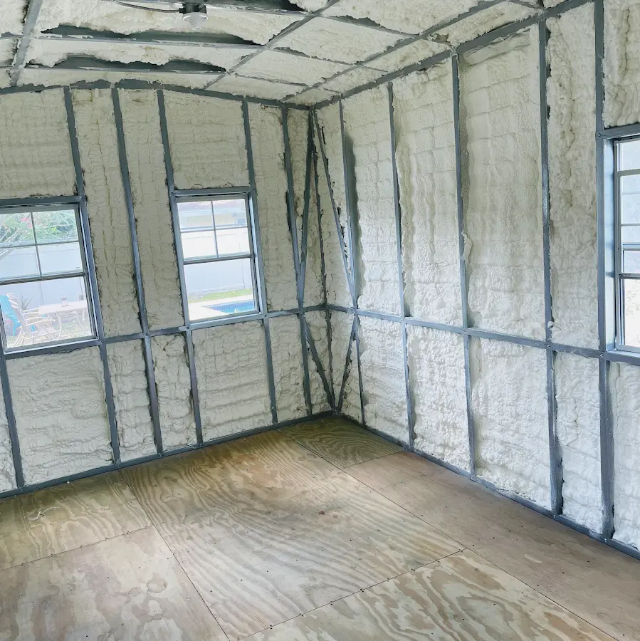 Closed-cell spray foam insulation applied to wall cavities in a residential project in Lompoc